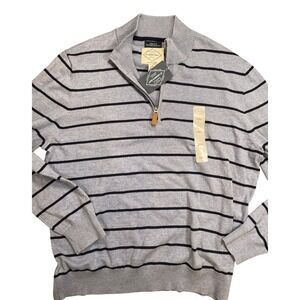 St Johns Bay Mens Gray Navy Stripe Quarter Zip Pullover Sweater XXL New With Tag